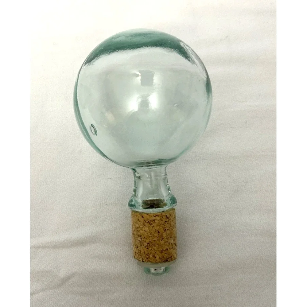 Green Glass Decanter Bottle w/ Cork Stopper Barware